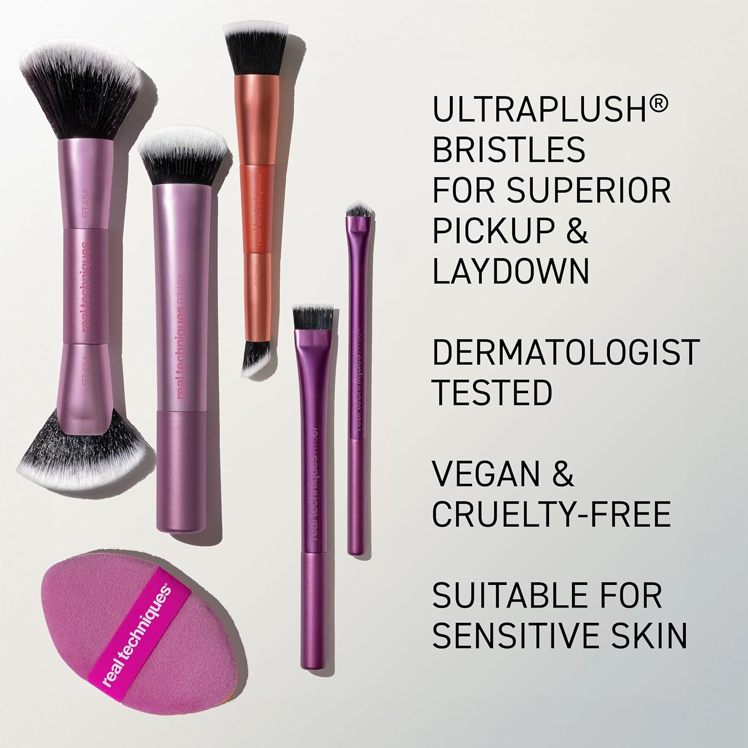 Real Techniques Big Blends Energy Brush + Dual-Sided Puff Kit, 6 Piece Face Makeup Brush & Puff Set for Foundation, Concealer, Powder & Blush, Travel Friendly, Cruelty-Free & Vegan - Image 8