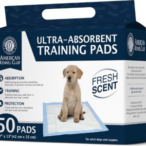 American Kennel Club Scented Puppy Training Pads with Ultra Absorbent Quick Dry Gel – 17 x 13 Pee Pads for Dogs – Fresh Scented – 50 Count