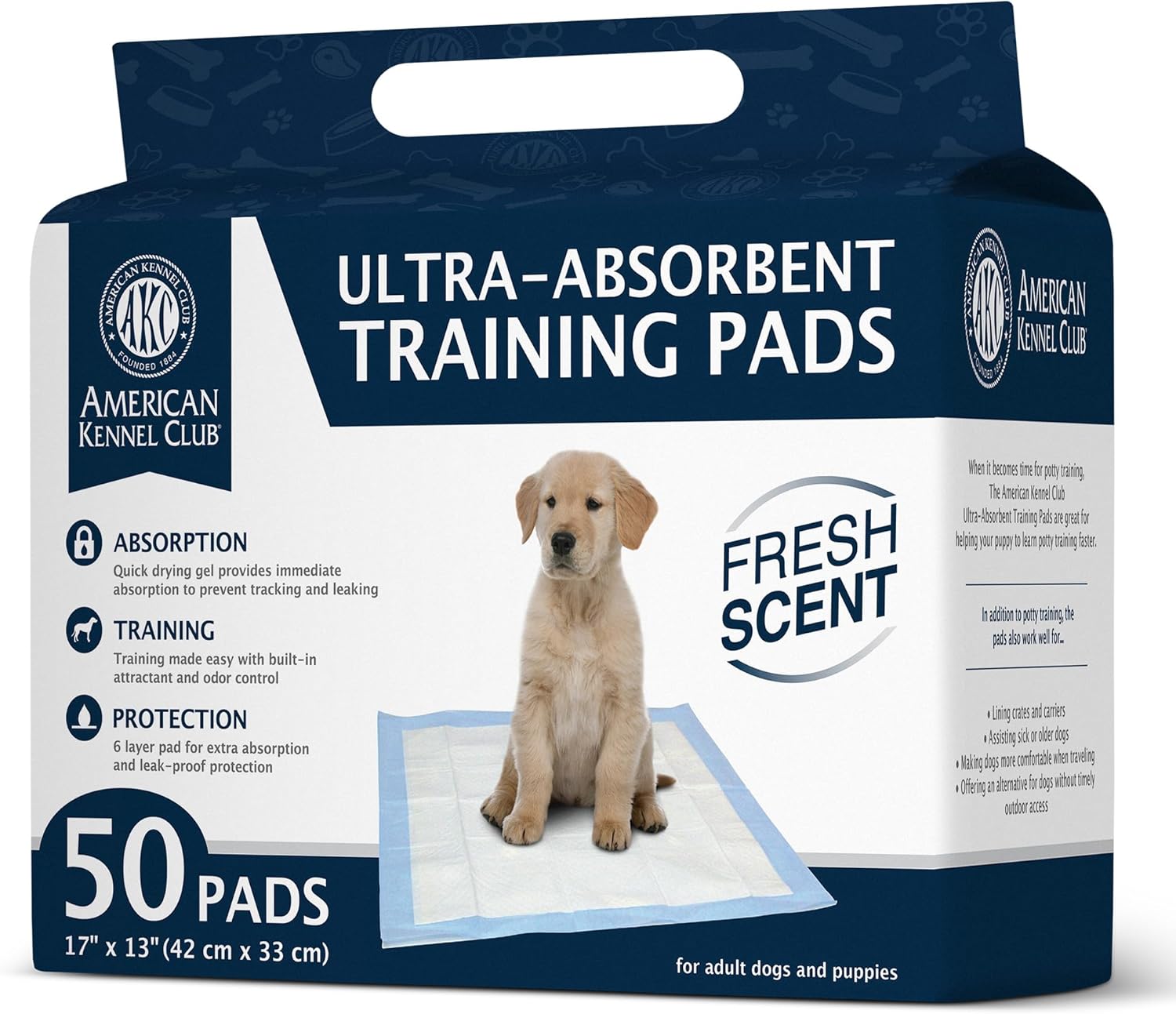American Kennel Club Scented Puppy Training Pads with Ultra Absorbent Quick Dry Gel – 17 x 13 Pee Pads for Dogs - Fresh Scented - 50 Count