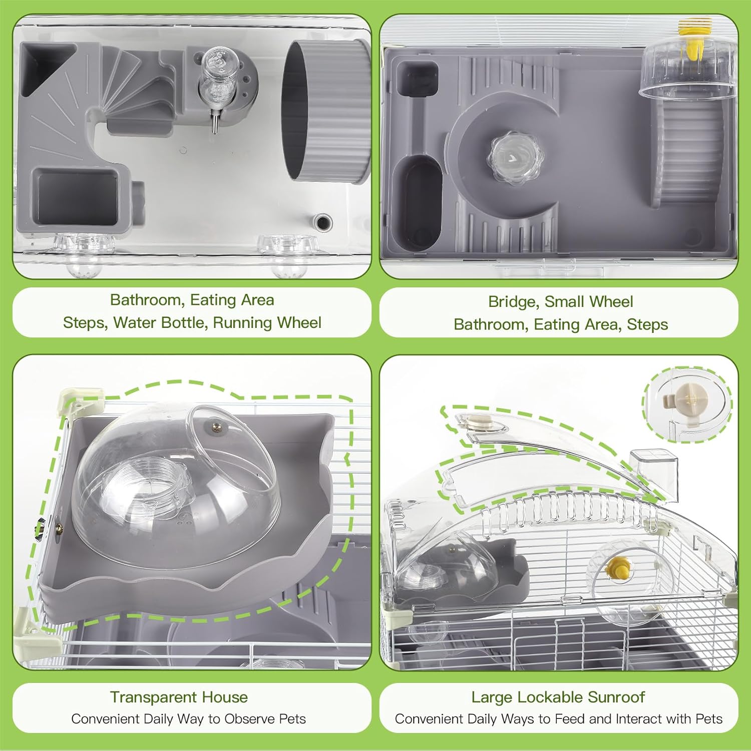 3-Tier Hamster Cage Starter Kit 18″Lx11″Wx23″H for Dwarf Hamsters Only with 2 Platforms, 3 Tube Ports, Bathtub, Food Bowl, Steps, 2 Silent Wheels, 3 Doors, House, Water Bottle - Image 4