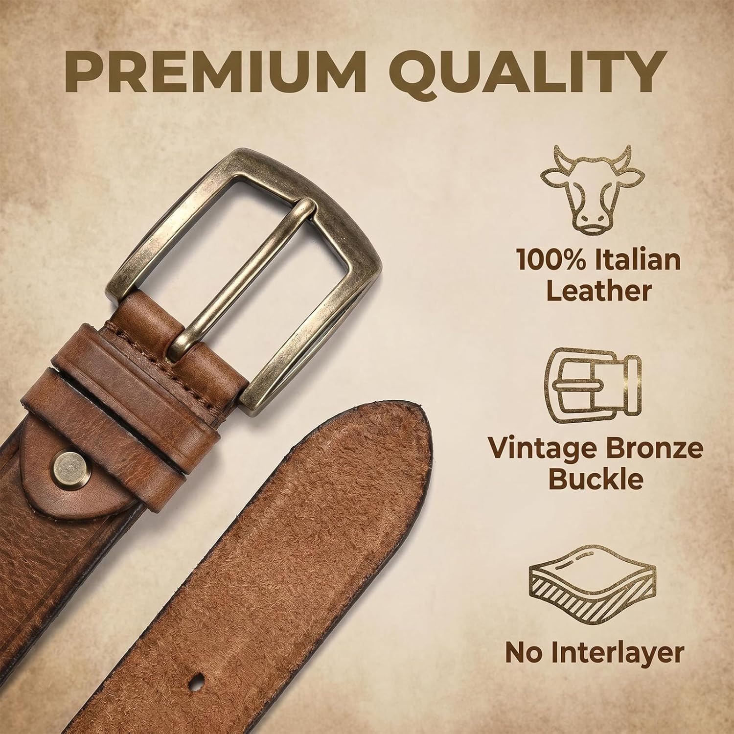 Luxury Full Grain Genuine Leather Belt Men Gift, 1.5" Wide Vintage Real Leather Western Cowboy Men's Belts - Image 2