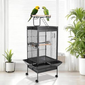Large Metal Parrot Cage for Birds, Heavy-Duty Aviary with Acrylic Door, Perches, Stainless Steel Bowls & 360° Wheels, Secure 64.4″ Tall Pet Bird Cage for Macaws Cockatoos African Greys