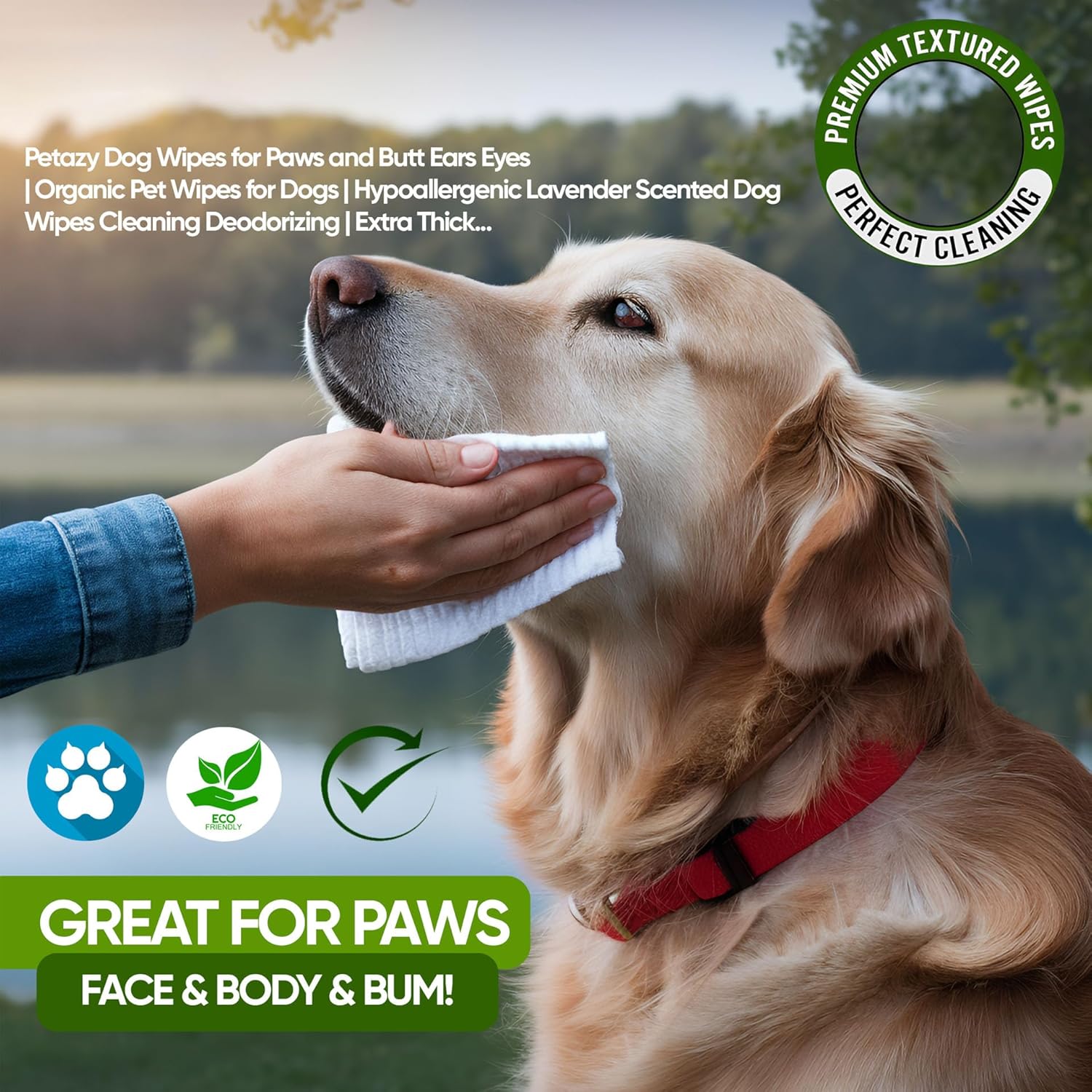 Petazy Pet Wipes for Dogs and Cats – 100 Count (8x8in) Hypoallergenic, Deodorizing Dog Wipes for Paws, Ears and Butt | XL with Aloe & Coconut oil, Lavender Scented | Travel Size, Single On-the-Go Pack - Image 3