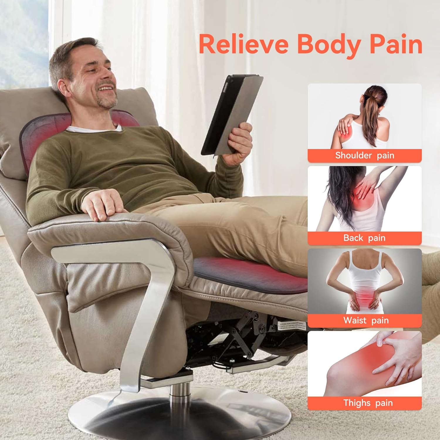 CuPiLo Massager Pad, Back Massager with Heat and 10 Vibrating Motors for Pain Relief, Body Massage for Back, Lumbar,Leg, Gifts for Men Women, Long 53" - Image 4