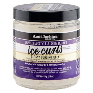 Aunt Jackie’s Grapeseed Style and Shine Recipes Ice Curls Glossy Curling Jelly, Hydrates, Softens, Makes Waves, Curls and Coils Easier to Style, 15oz
