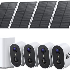 aosu Solar Security Cameras Wireless Outdoor Home System, True 2K HD, Cross-Camera Tracking, PIR + AI Human Detection, Color Night Vision, Local Storage, No Subscription Required, 4-Cam-Kit