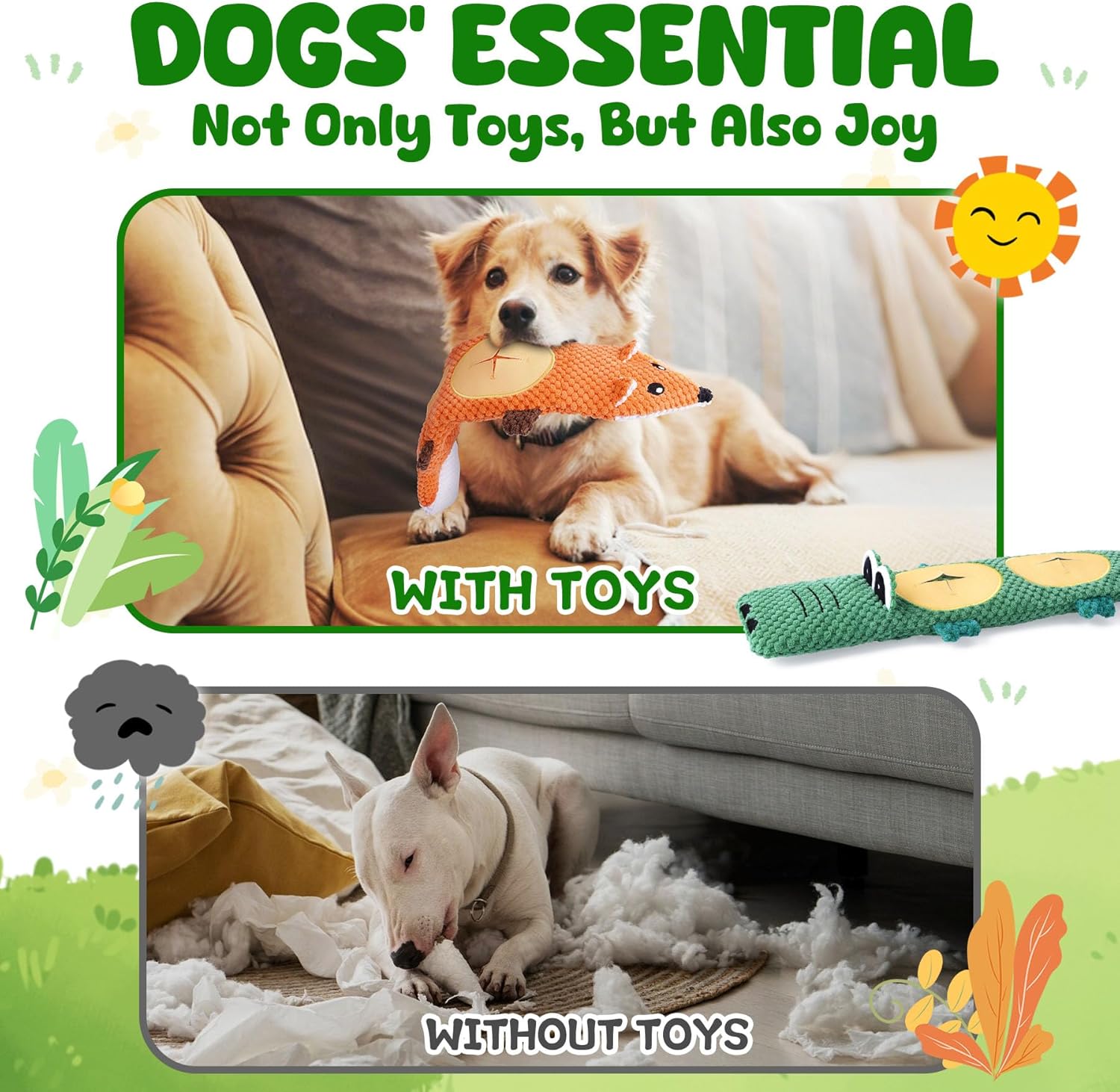 XIUGOAL Dog Toys for Aggressive Chewers, 2 Pack No Stuffing Dog Toys for Boredom and Teething, Squeaky Chew Toy for Small, Medium Breed to Keep Them Busy - Image 7