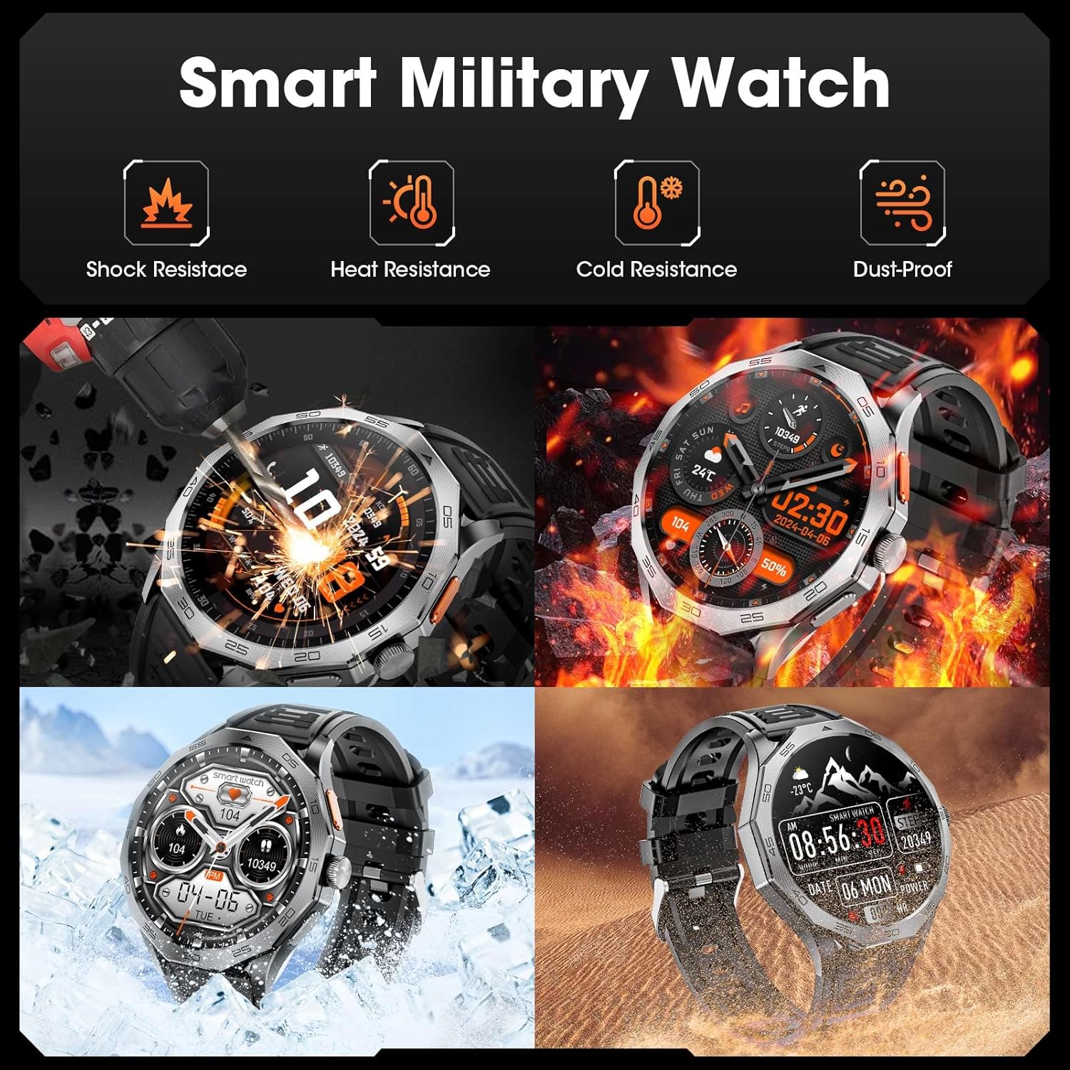 Military Smart Watch for Men 1.85" HD Ultra Screen Touch Screen 710mAh Battery Smart Watches for Android iOS (Bluetooth Call Answer/Dial Calls) Fitness Tracker with 100+ Sports - Image 3