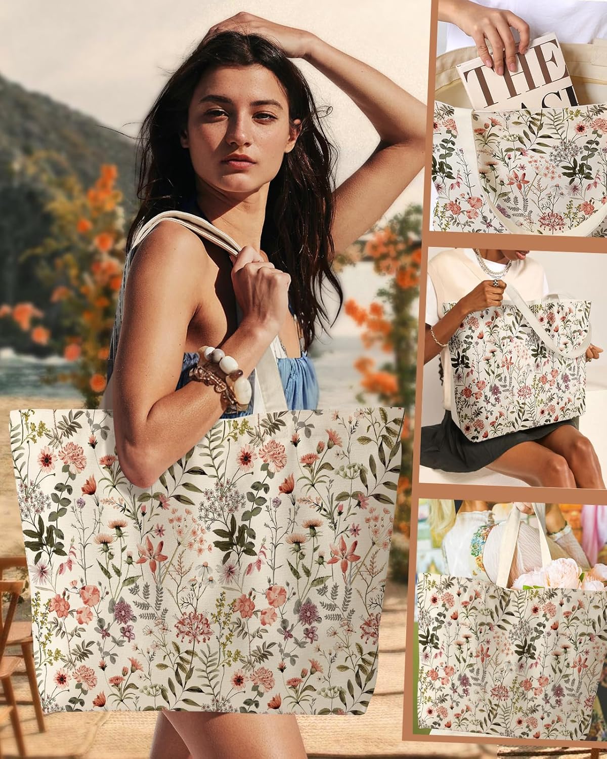 Miss Adola Large Tote Bag for Women - Canvas Tote Bag with Zipper Aesthetic Reusable Shoulder Bag for Gym, Travel, Work - Image 6