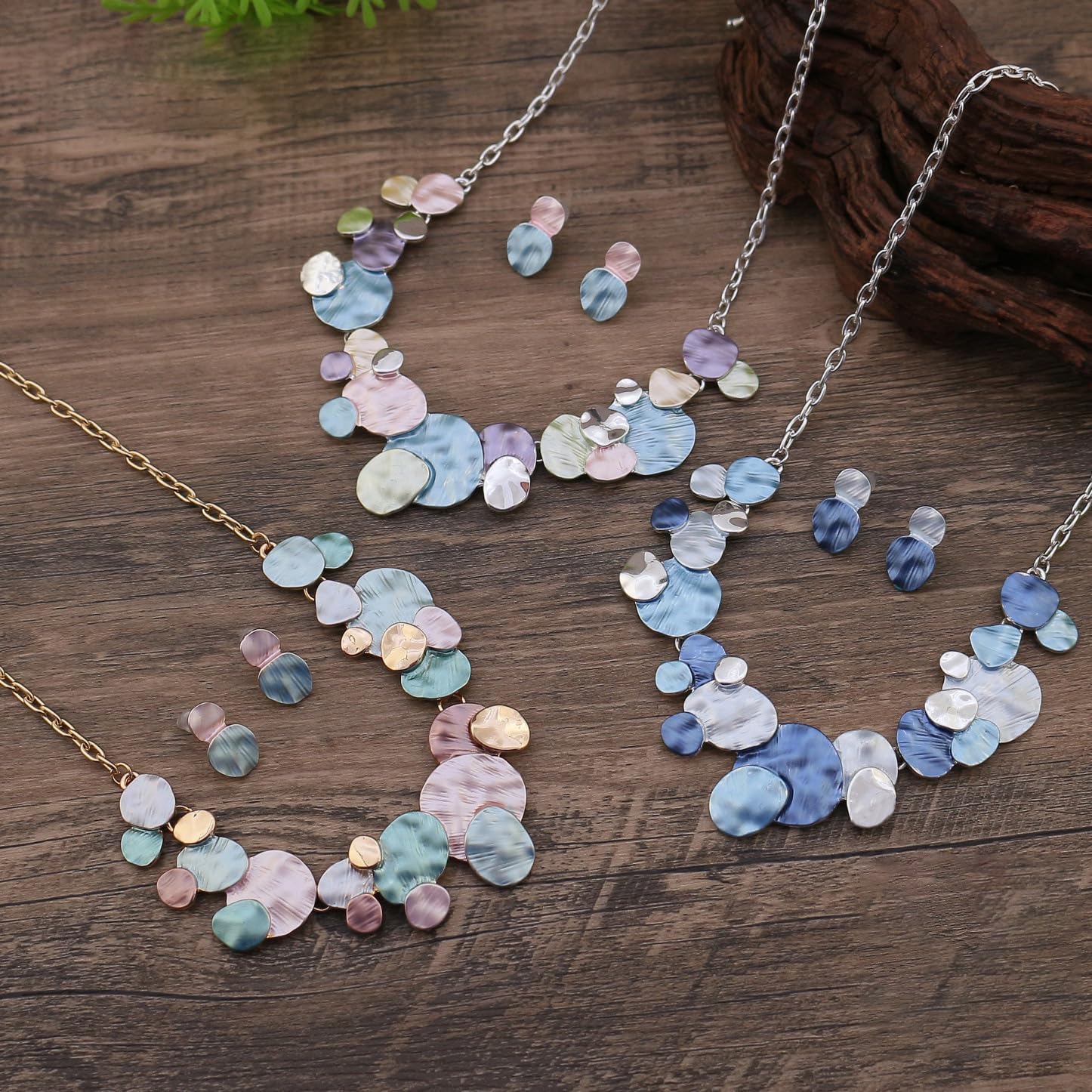 Pastel Round Coin Jewelry Set for Women Minimalist Disc Geometric Chain Link Adjustable Bib Collar Statement Necklace with Dangle Drop Stud Earrings Fashion Trendy Jewellery Pack - Image 5