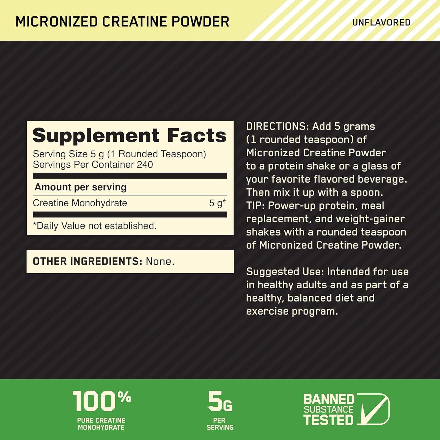 Optimum Nutrition Micronized Creatine Monohydrate Powder, Unflavored, 240 Servings, 1200 Grams (Packaging May Vary) - Image 2