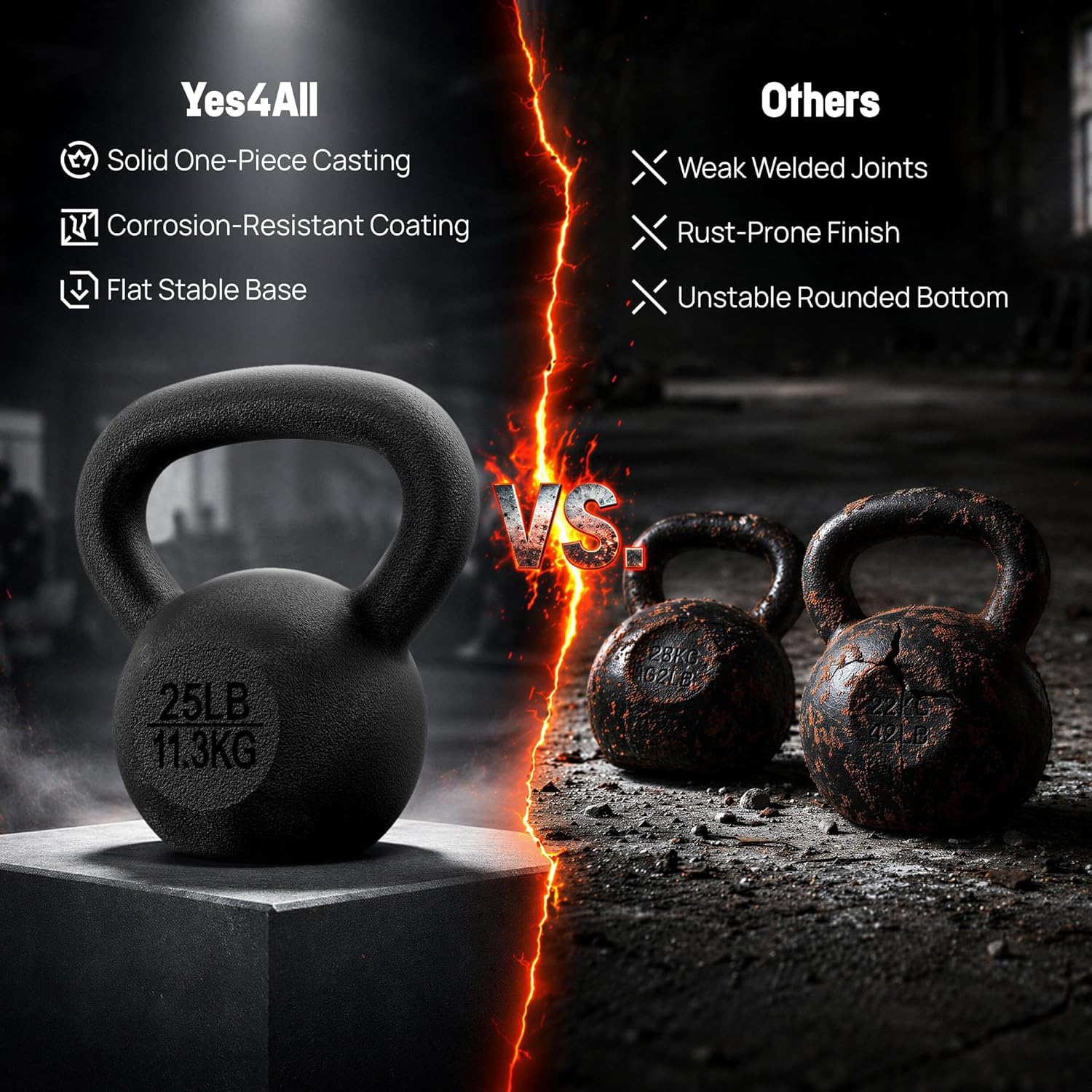 Yes4All Cast Iron Kettlebell, Strength Training Kettlebells 5-80 Lb (5,10,15,20,25,30,35,40,45,50,60,70,80 Lb) for Full Body Workout, Push up, Strength Training - Single & Kettlebell Set of 2 for Men - Image 5