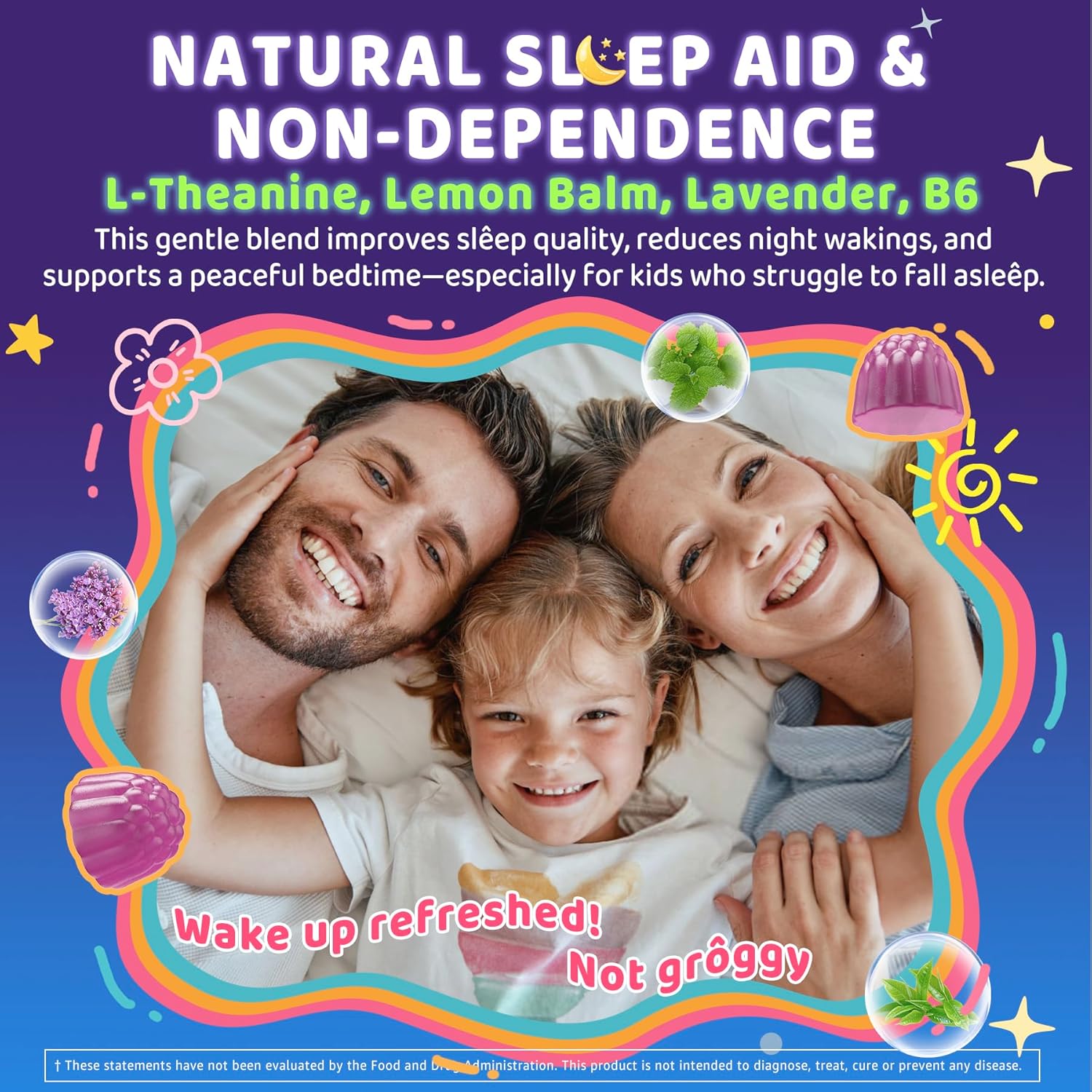 Kids Sleep Gummies, NO Melatonin Sleep Aid Gummies w/ Magnesium Glycinate, Magnesium Malate, L-Theanine, Lavender, B6, Zinc, D3K2 for Restful Sleep, Relax Brain & Muscle, Immune Support, Non-GMO 2Pack - Image 5