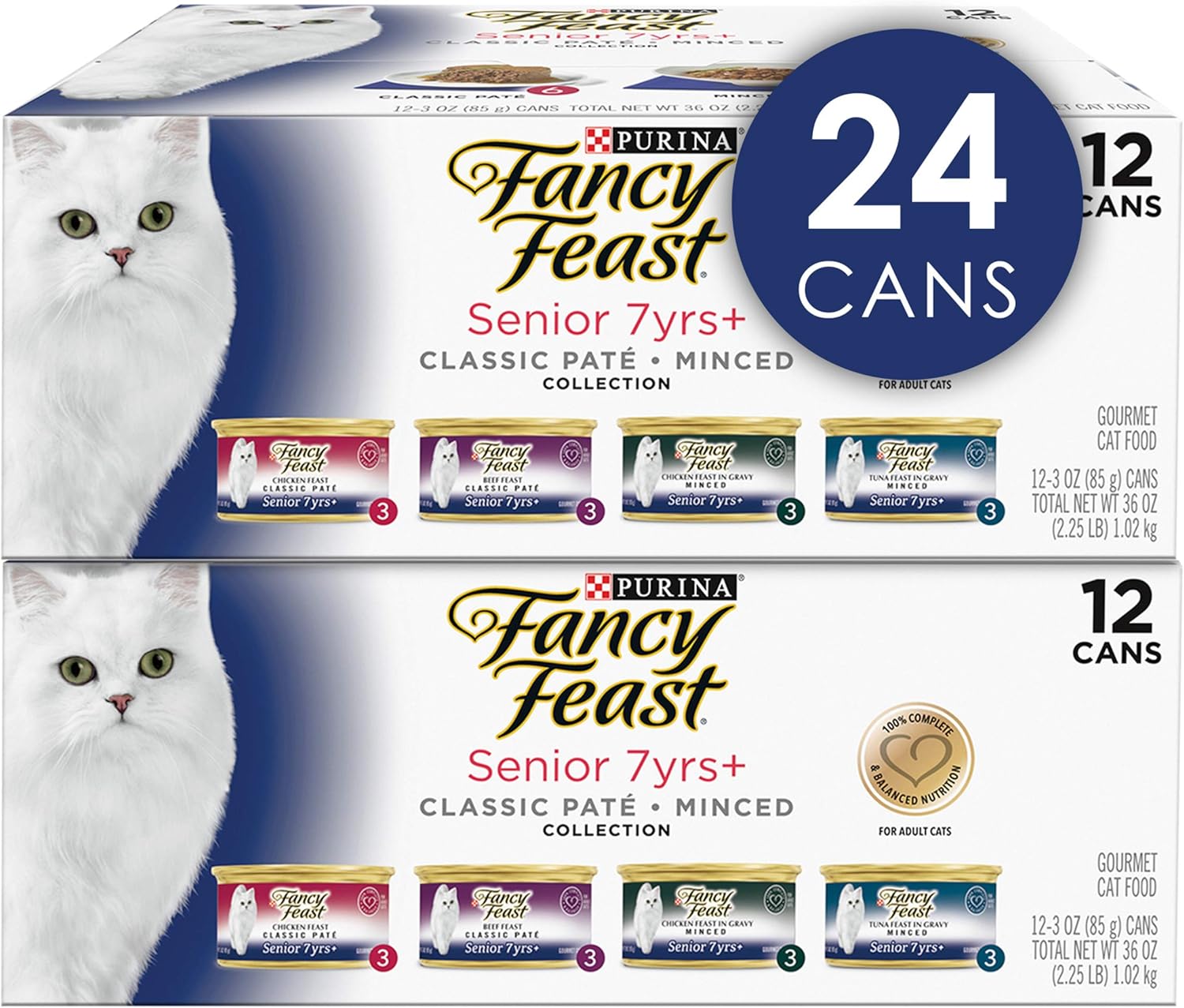 Purina Fancy Feast High Protein Senior Wet Cat Food Variety Pack, Senior 7+ Chicken, Beef & Tuna Feasts - (2 Packs of 12) 3 oz. Cans - Image 3