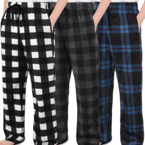 IHU 3 Pack Boys Pajama Pants Kids Micro Fleece Pj Bottoms Sleepwear Plaid Lounge Pant with Drawstring Pockets Boy Clothes
