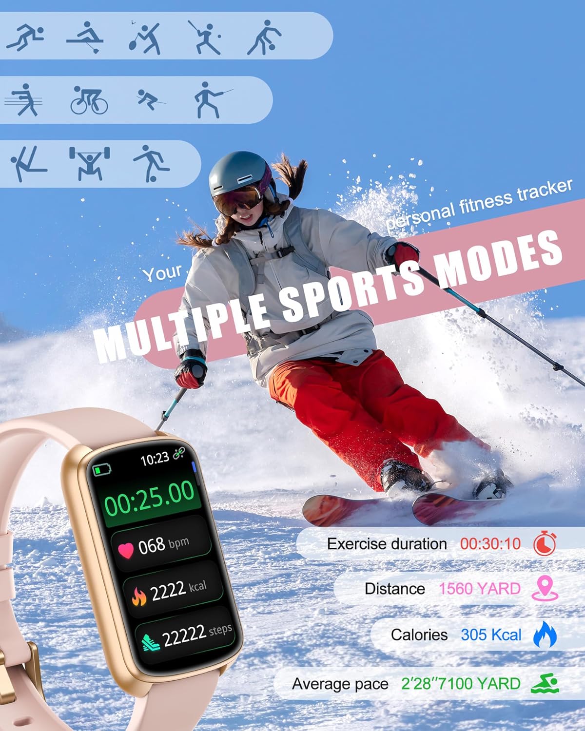 Fitness Tracker, Smart Watch for Women Men with 24/7 Heart Rate/Blood Pressure/Blood Oxygen Monitor,Sleep Tracker,Step & Calorie Counter, IP68 Waterproof Fitness Watches Compatible with Android&iPhone - Image 4