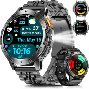 1.43″ AMOLED Smart Watch for Men with Flashlight, Bluetooth Calling, 110+ Sports Modes, IP68 Waterproof Fitness Tracker with 530mAh Battery, Heart Rate/SpO2/Sleep Monitor, Android & iOS