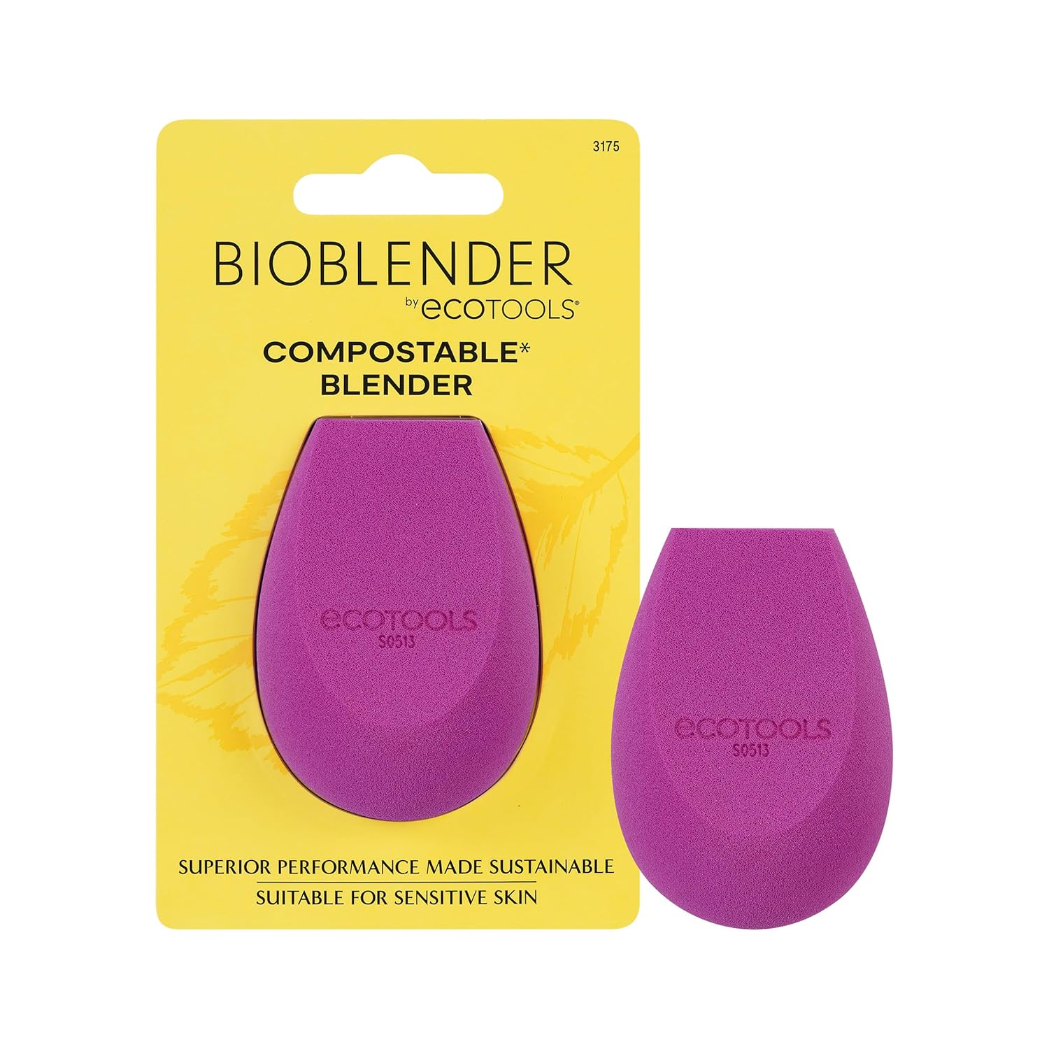 EcoTools Bioblender Makeup Sponge, Compostable Makeup Blender, For Liquid & Cream Foundation, Sustainable, Seamless Application, Eco-Friendly Beauty Sponge, Cruelty-Free & Latex Free, 1 Count