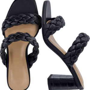CUSHIONAIRE Irine Chunky Heels for Women, Braided Block Heel Sandals with Square Toe and Memory Foam