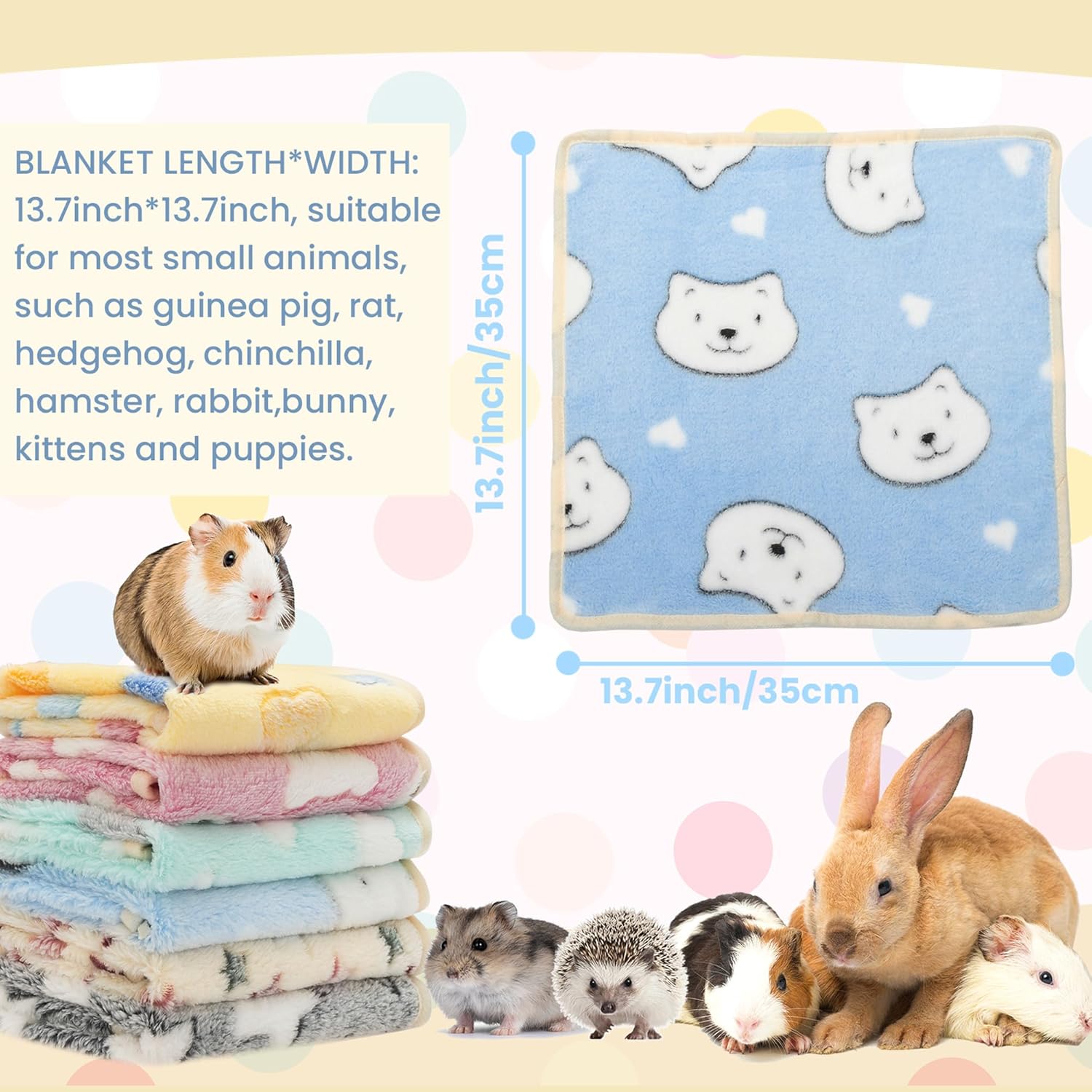 Guinea Pig Bedding Blankets - 6 Pack Soft Fleece Liner Small Animal Cage Accessories for Rat Hedgehog Chinchilla Hamster Rabbit Bunny, Washable Sleep Mat Bedding Accessories (13.7"*13.7") - Image 2