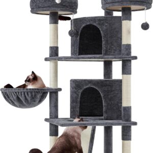 Yaheetech | 68.5in Cat Tree | for Large Cats | Multi-Level Cat Tower with 3 Wide Perches, Large Condo | Stable Pet Play House w/Sisal-Covered Scratching Posts & Board | Dark Gray