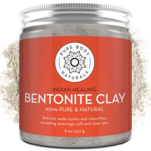 Pure Body Naturals Bentonite Clay Powder for DIY Detox Body & Face Mask, Pure Indian Healing Clay for Deep Pore Cleansing and Armpit Detox for Women, (8.0 oz)