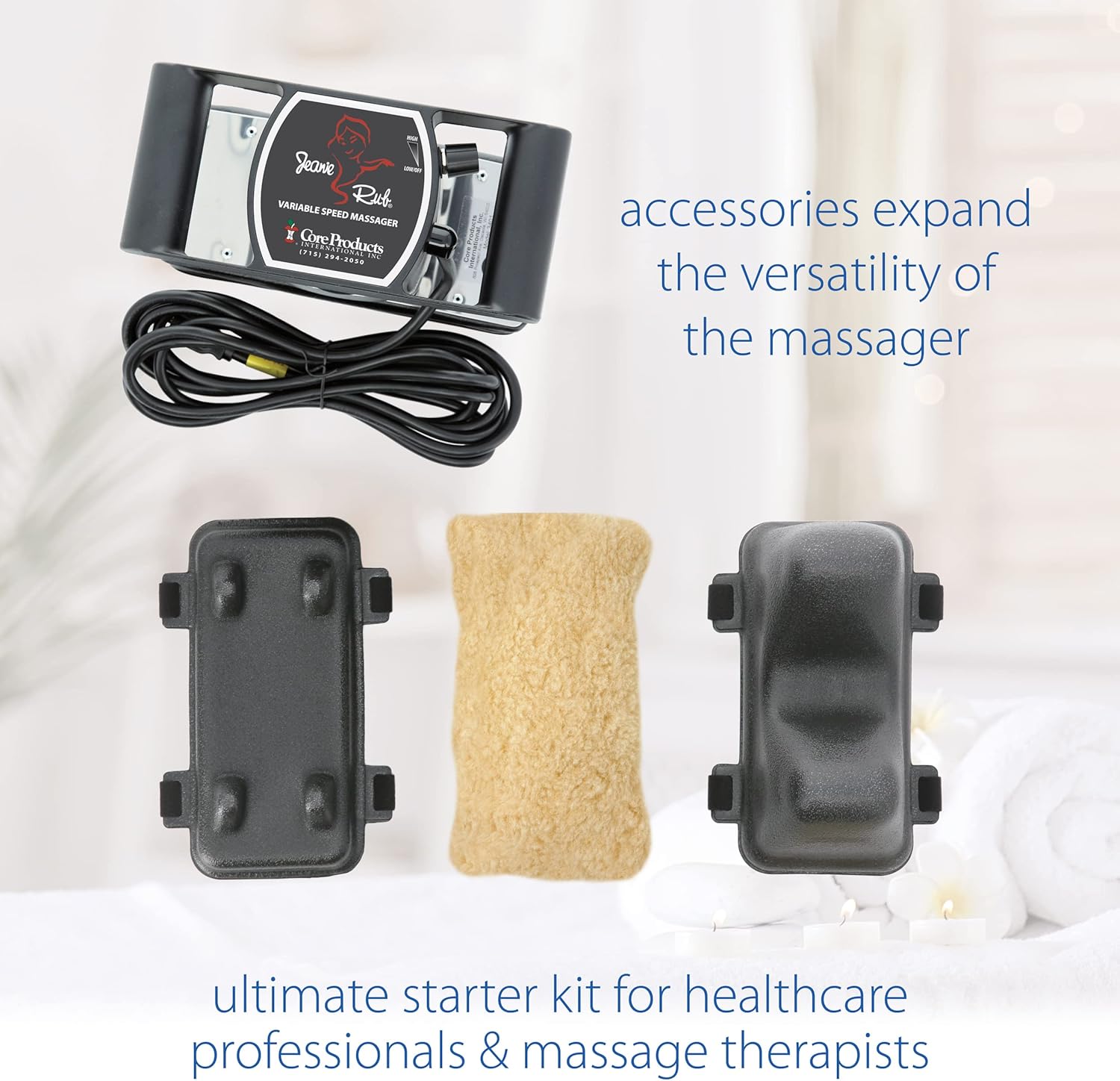 Core Products Jeanie Rub Massager Deluxe Package - Variable Speed Electric Massager for Deep Tissue Pain Relief, Full Body Massage, Back & Shoulder Massager w Fleece Pad Cover & Trigger Point - Image 8
