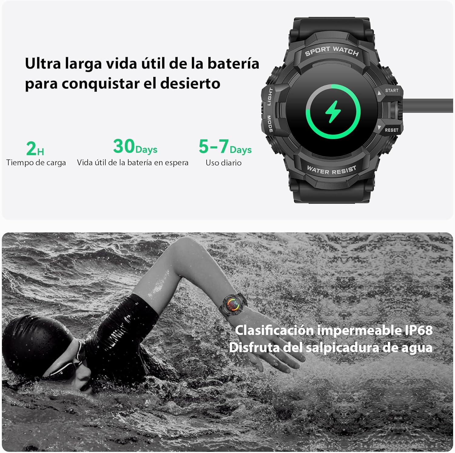MIDDOW Military Smart Watch with Flashlight (Answer/Make Call) Compass, Pedometer/Heart Rate/Sleep/100+ Sports Modes, Fitness Tracker IP68 Waterproof, Long Battery Life Android & iOS (Black) - Image 4