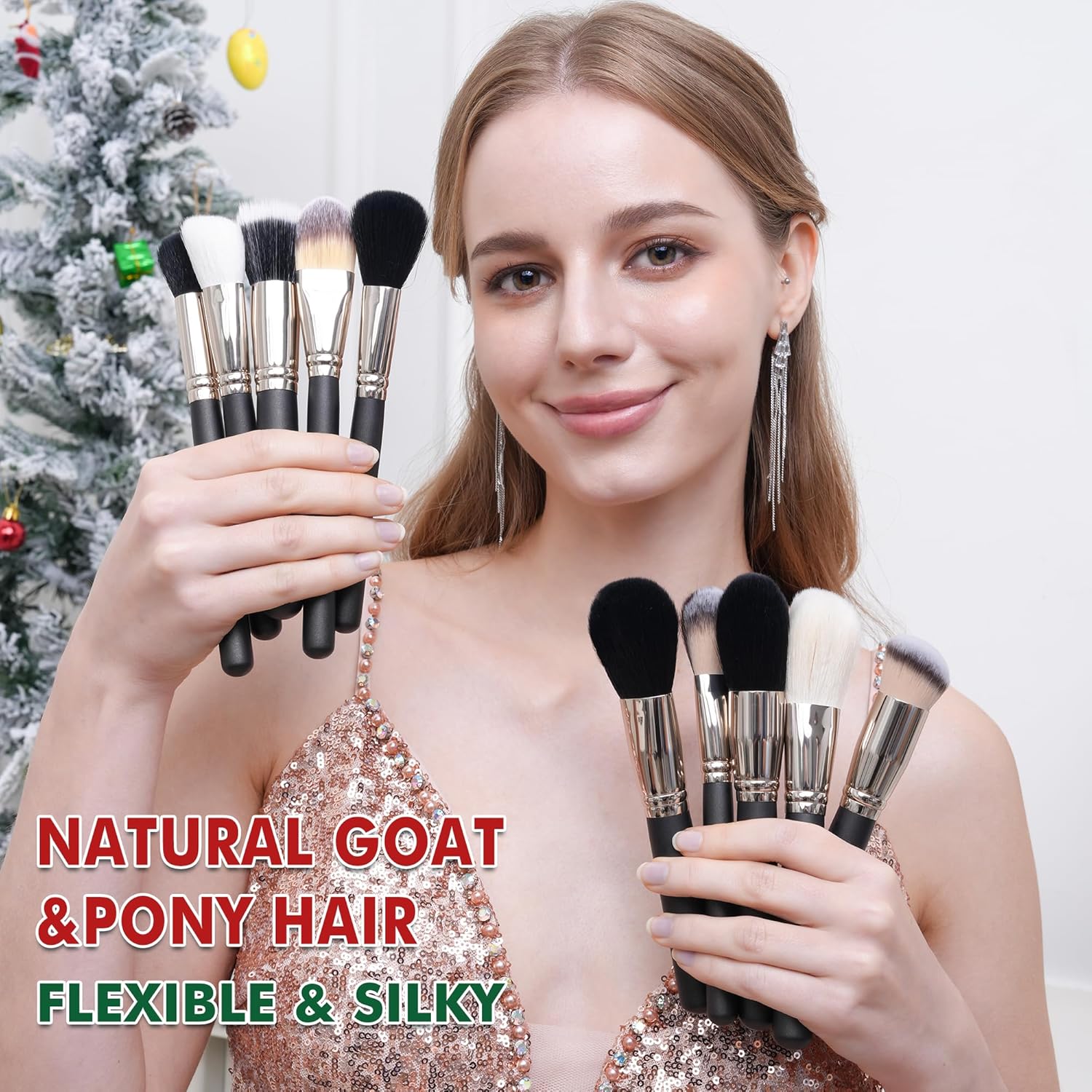 Makeup Artist MUST HAVES 42Pcs Makeup Brushes Set with Real Natural Goat Hair By BUEART DESIGN (42Pcs Matte Pearl Black) - Image 8