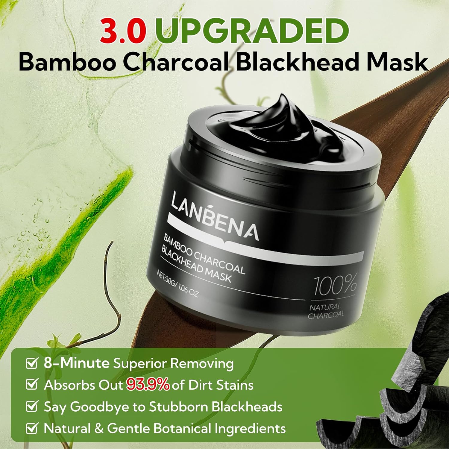LANBENA Upgraded 2.0 Bamboo Charcoal Blackhead Remover Mask, 60 pcs Nose Strips, Peel off Face Mask Pore Whiteheads Cleanser Strawberry Nose Purifying, Deep Cleansing for All Skin Types, 30g/1.05oz - Image 4