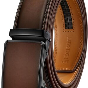 KEMISANT Men Belt Ratchet Click Belt Genuine Leather Adjustable For Men Golf Dress Casual Jeans 1 3/8-Cut For Fit