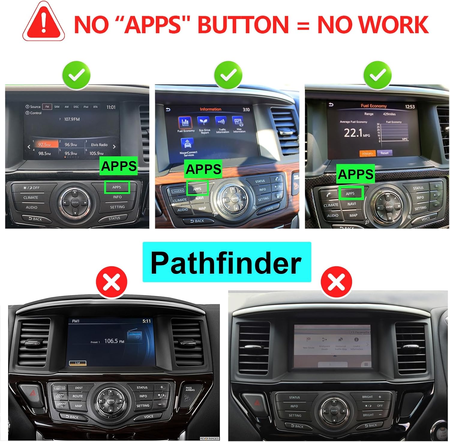 Wireless CarPlay & Android Auto Module Compatible with Infiniti QX60/QX80/Q70 & Nissan Pathfinder/Armada 2017-2019 (NO APPS Button = NO FIT) - Image 3