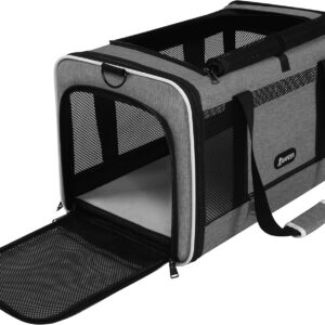 GAPZER Cat Carrier 18x11x11 Top Load Soft Pet Travel Bag Over 15 lbs, Collapsible Small Dog Puppy Crate 10 Pounds, Small Animal Rabbit Kennel Carrying Case, Kitten Mesh Cage Medium Cat Under 25 Grey