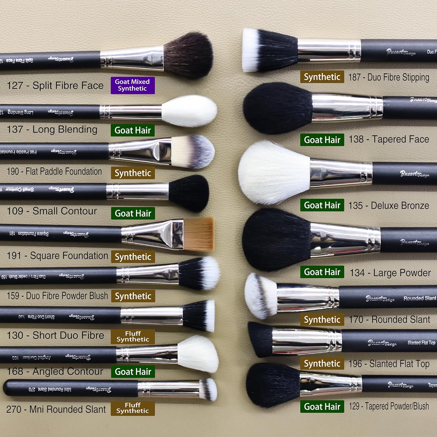 Makeup Artist MUST HAVES 42Pcs Makeup Brushes Set with Real Natural Goat Hair By BUEART DESIGN (42Pcs Matte Pearl Black) - Image 4