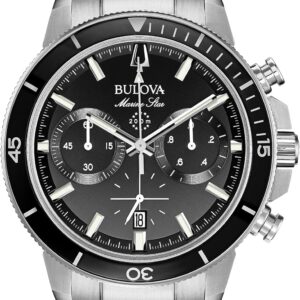 Bulova Men’s Marine Star Series C Stainless Steel 6-Hand Chronograph Quartz Watch, Black Dial Style: 96B272