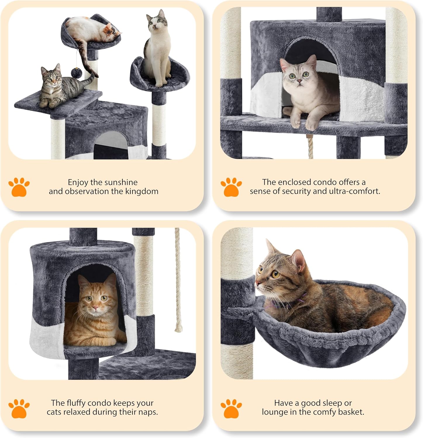 Yaheetech 79in Multi-Level Cat Trees Indoor Cat Tower with Sisal-Covered Scratching Posts, Plush Perches and Condo for Kittens, Cats and Pets - Dark Gray and White - Image 5