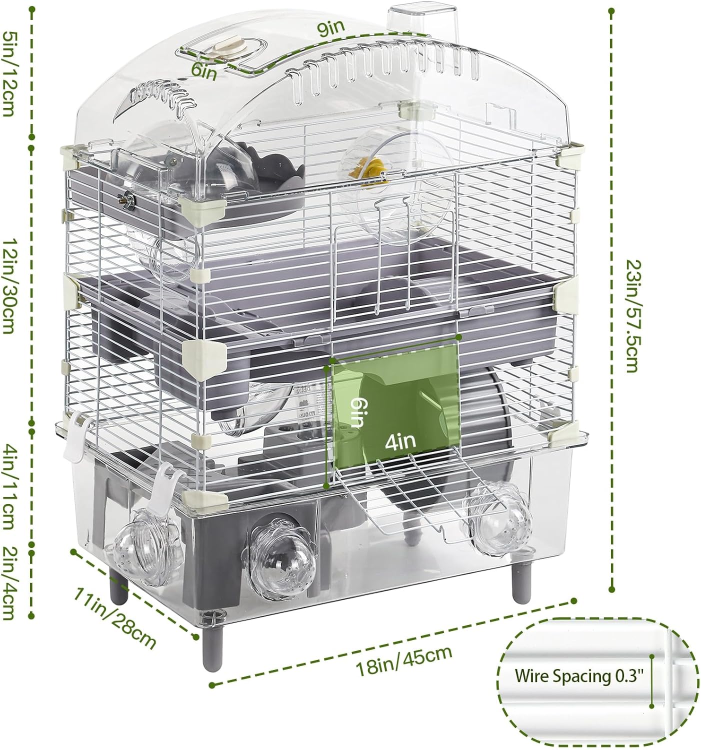 3-Tier Hamster Cage Starter Kit 18″Lx11″Wx23″H for Dwarf Hamsters Only with 2 Platforms, 3 Tube Ports, Bathtub, Food Bowl, Steps, 2 Silent Wheels, 3 Doors, House, Water Bottle - Image 2