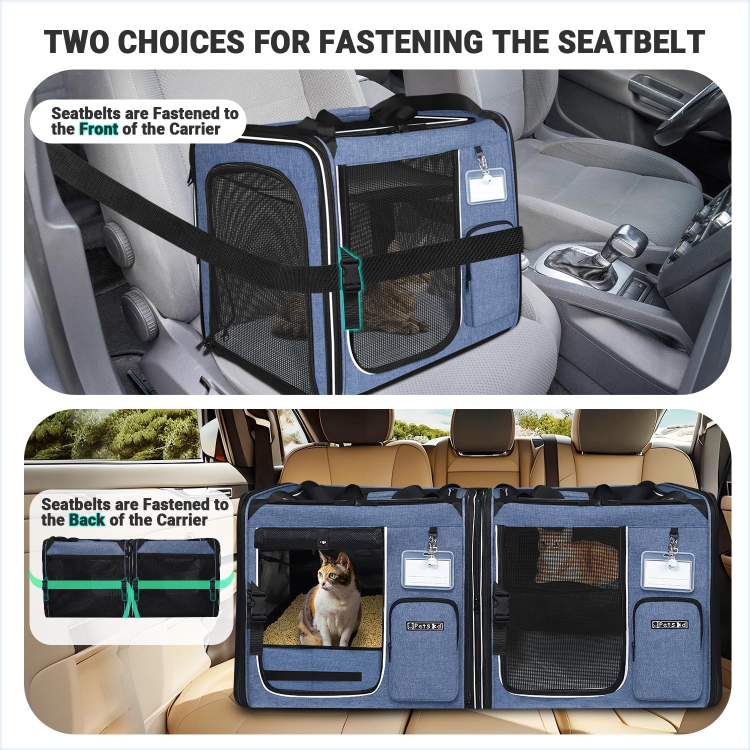 Petskd Combinable Large Cat Carrier with Litter Box for Car Travel, 19"x17"x18" Portable Soft Pet Carrier for 2 Small Cats with Safty Zipper Locks for Vet - Image 5