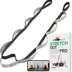 OPTP Stretch Out Strap Pro with Stretching Exercise Book, 11 Loop Stretching Strap for Yoga and Pilates, Physical Therapy Strap for Leg and Knee Recovery. Made in the USA