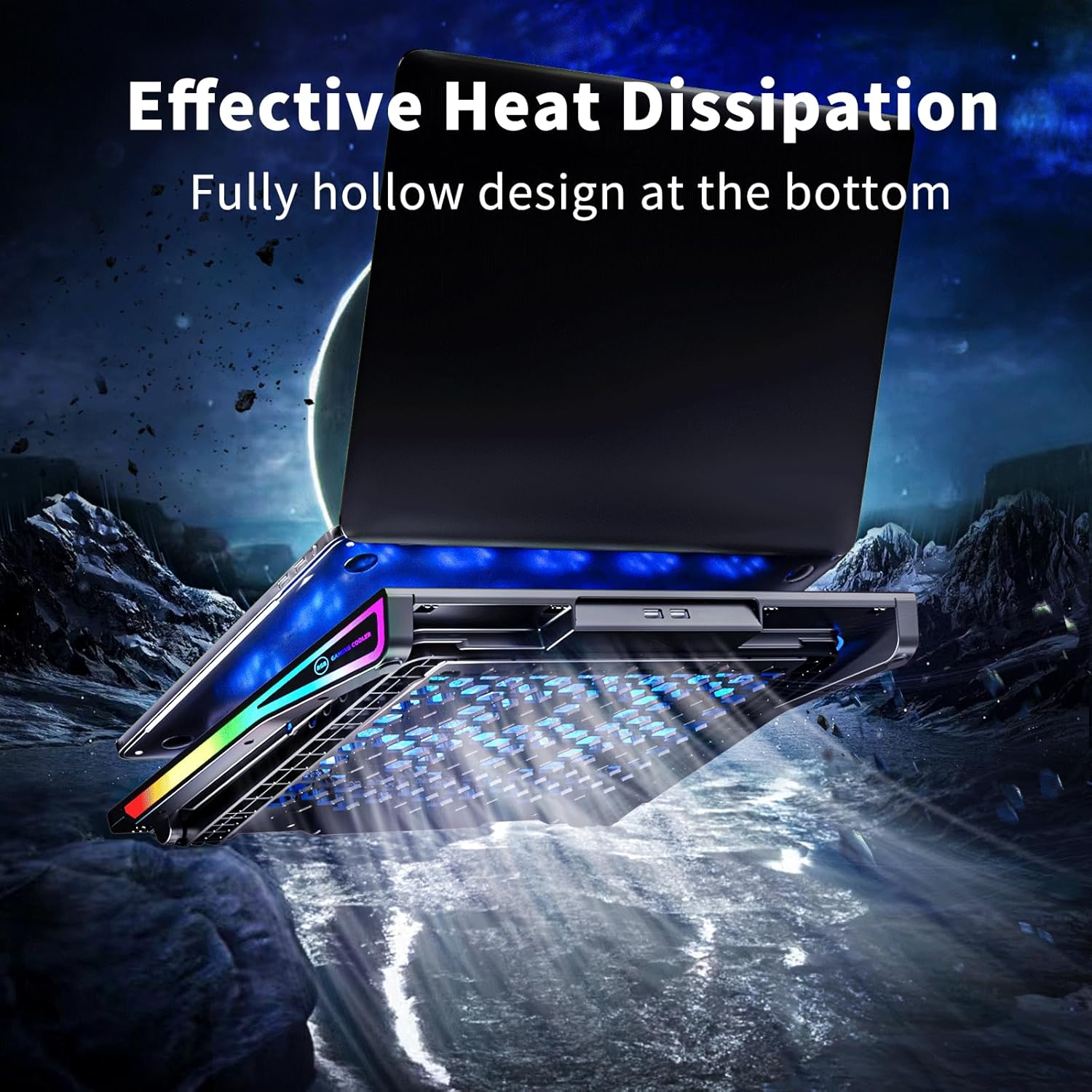 AICHESON Gaming Laptop Cooling Pad with 15 Cooler Fans, RGB Ultimate Computer Stand Base with Silent Fans for 15-18 Inch Laptops, Blue LED Lights - Image 3