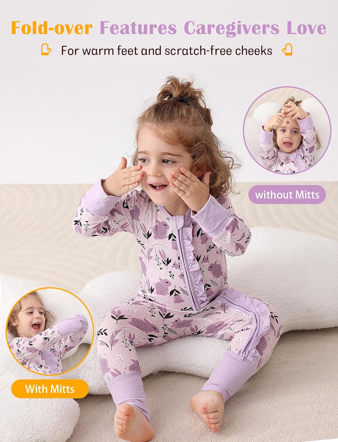 JunNeng Baby Girl Viscose from Bamboo Sleeper with Mitten Cuffs, 2 Way Zipper Romper, Sleep N' Play Pajamas 0-18 Months - Image 4