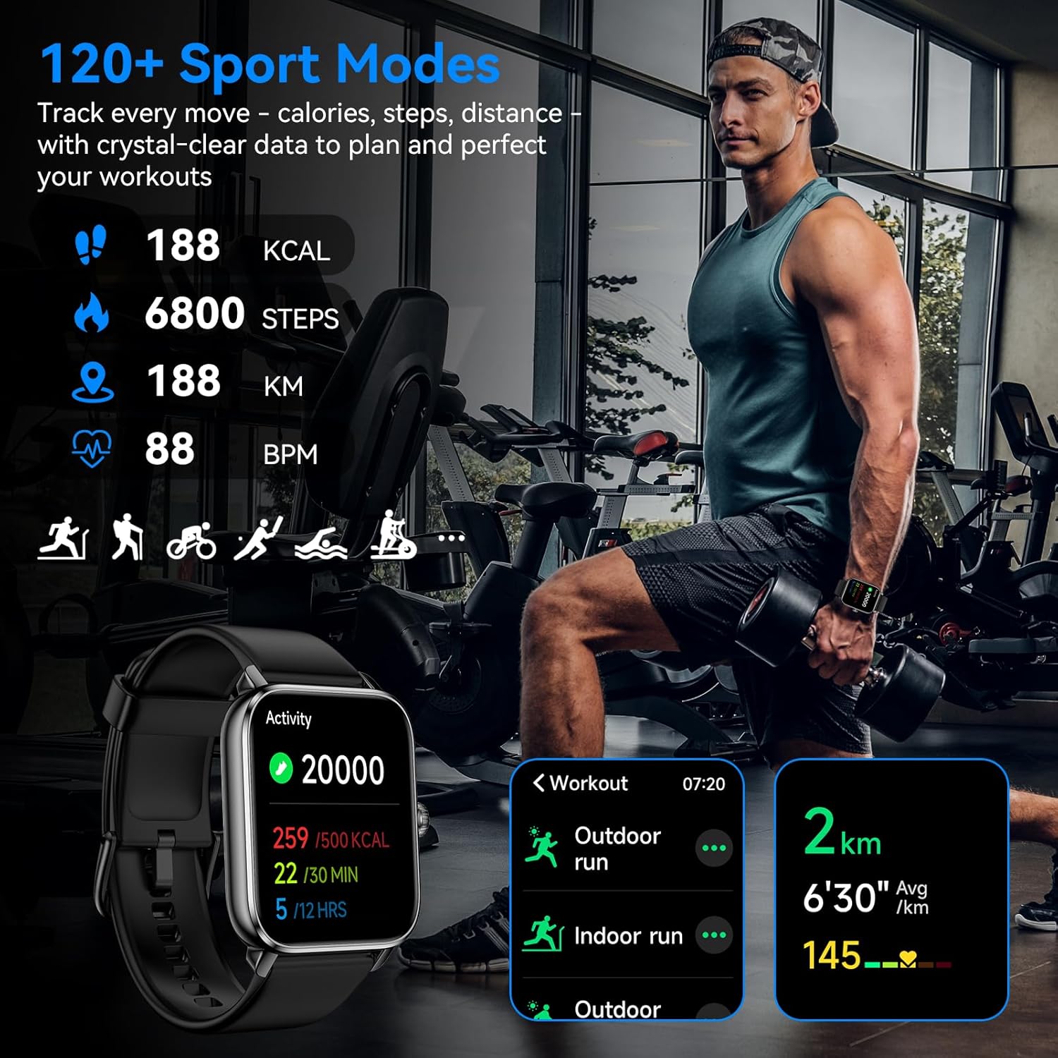 Smart Watches for Men Women with Alexa Built-in, Bluetooth Call, 1.85" HD Touchscreen, 120+ Sport Modes, IP68 Waterproof, 7-Day Battery, 24/7 Heart Rate & Sleep Monitor for Android iPhone (Black) - Image 3