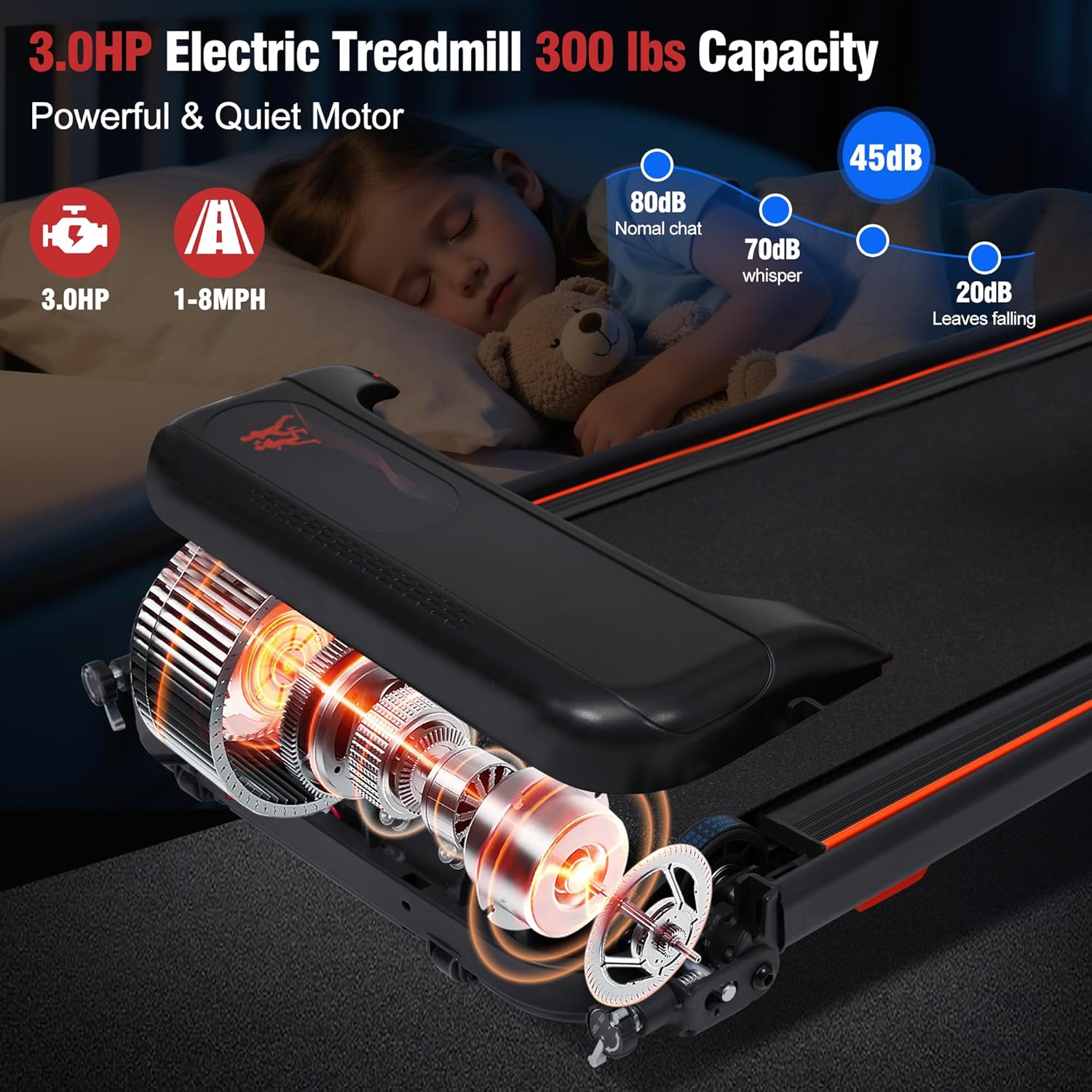 Merax Treadmill with Incline: 3.0HP Quiet Foldable Treadmills for Home, Portable Treadmills Walking Pad with Handle Bar, Walking Pad Treadmill for Running and Jogging with 300 LBS Capacity - Image 3