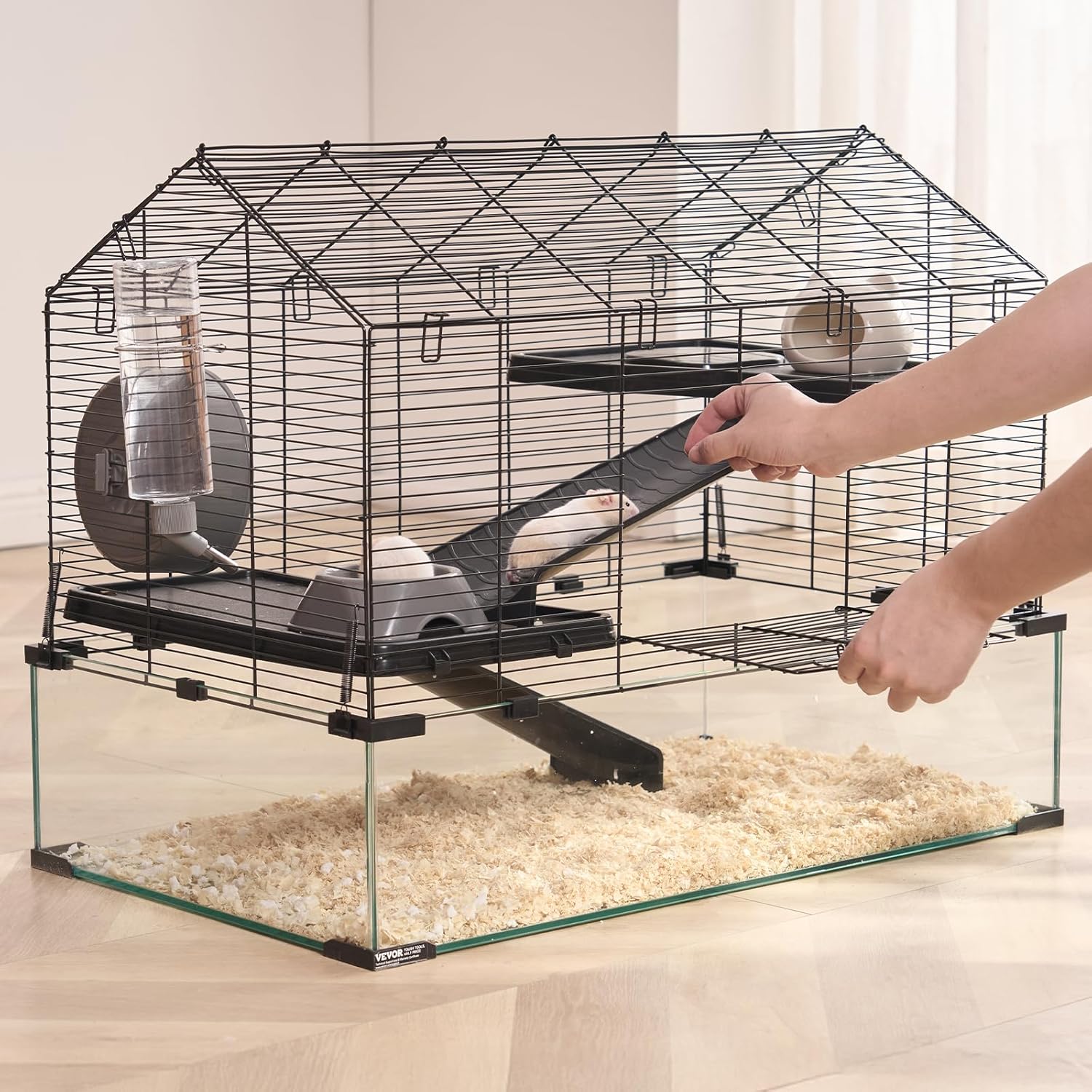 VEVOR Hamster Cage, 360° Viewing Transparent Hamster Habitats, Small Animal Cage, 29.5 x 17.3 x 24 in, Ventilated Pet Mouse Cages with Water Bottle, Portable Hamster House for Rats, Guinea Pigs - Image 8