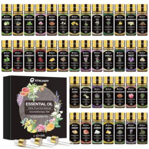 Essential Oils Set 40 Pcs, Perfect for Diffuser, Humidifier, Massage, Soap, Candle Bath Bombs Making, 40 * 5ML(0.17oz) – Gift for Aromatherapy Lover