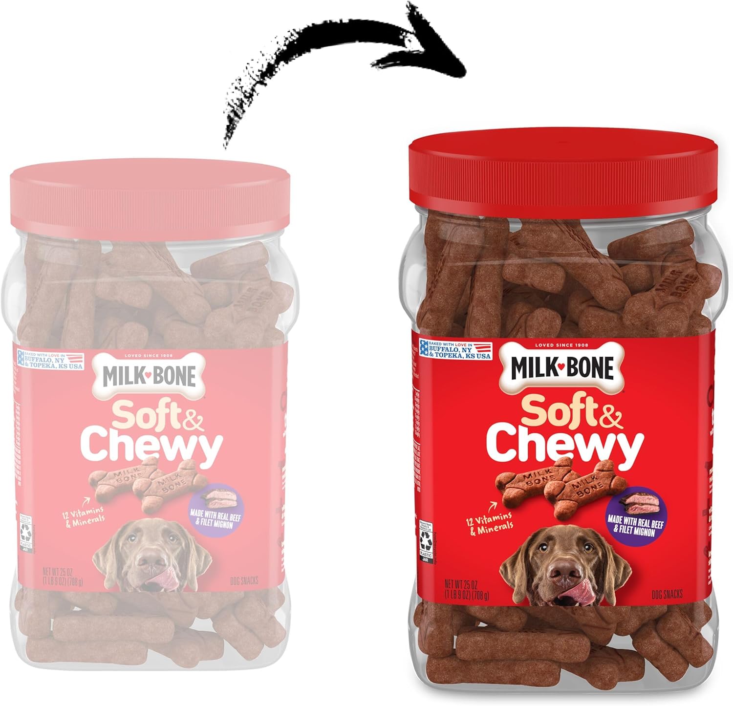 Milk-Bone Soft & Chewy Dog Treats, Made with Real Beef & Filet Mignon, 25 Ounce Canister - Image 2