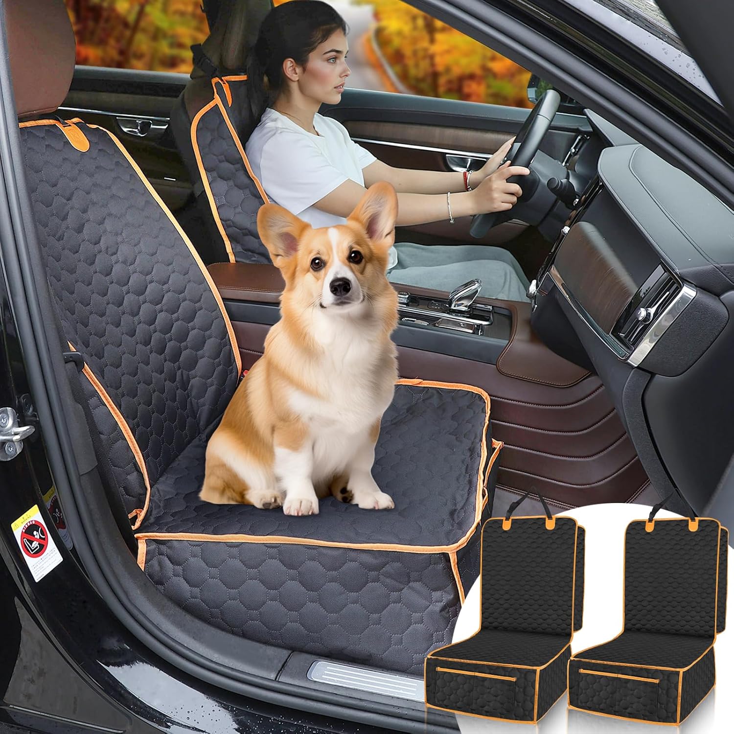 2 Packs Front Seat Car Cover, Waterproof Dog Car Seat Cover, Non-slip & Scratch-Proof, Pet Car Seat Protector with Side Flaps and Storage Pocket, Car Seat Cover for Most Cars, Trucks and SUVs