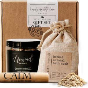 SOULISTIC ROOT Revitalizing Bath Gift – Premium Self-Care Bath & Body Set with Lavender Oatmeal Soak, Tranquil Essential Oil Roller, Epsom Salt Soak, Home Spa Kit, Ready-to-Gift Box
