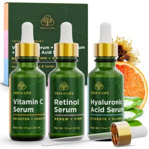 Tree of Life Face Serum Set – Vitamin C, Retinol & Hyaluronic Acid for Brightening, Firming & Hydrating – Anti Aging Skin Care Set – Dermatologist Tested – 1 Fl Oz (Pack of 3) – Mothers Day Gifts