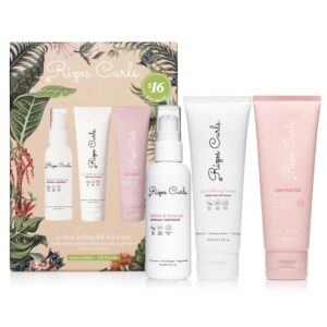 Rizos Curls 3-Step Styling Kit – Define, Style, Hold with Curl Defining Cream, Light Hold Gel & Refresh Spray – Enhances Shine, Moisture & Frizz Control for All Curl Types 2c–4c – Sulfate Paraben Free